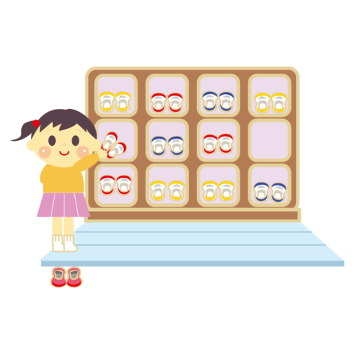 上履き用の下駄箱のかわいいイラスト