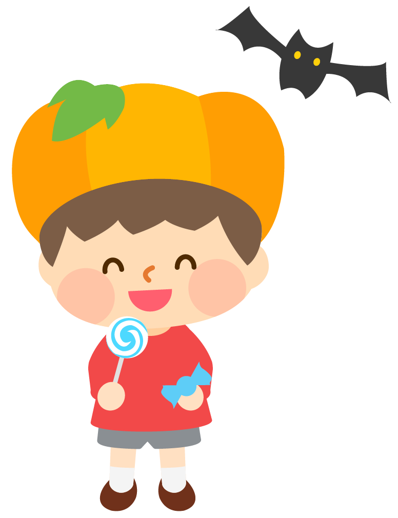 ハロウィンのかぼちゃの帽子を被った子供のイラスト