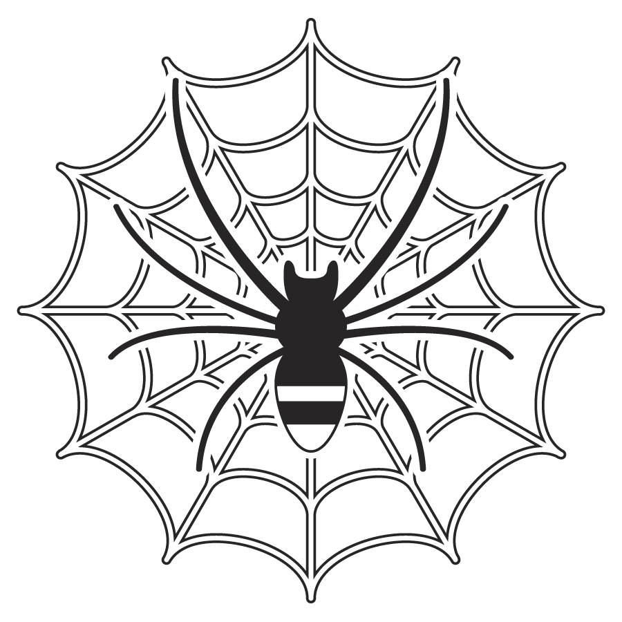 クモと蜘蛛の巣のイラスト 白黒 モノクロ
