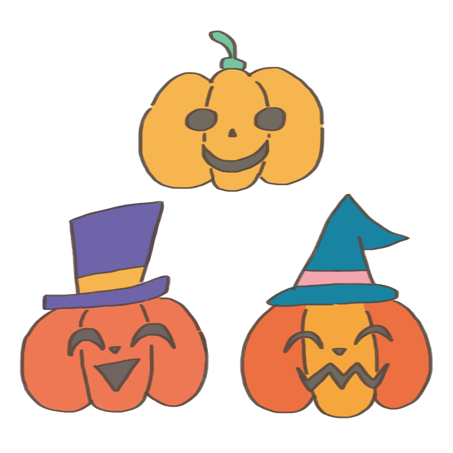 ハロウィンのかぼちゃが帽子を被ったイラスト