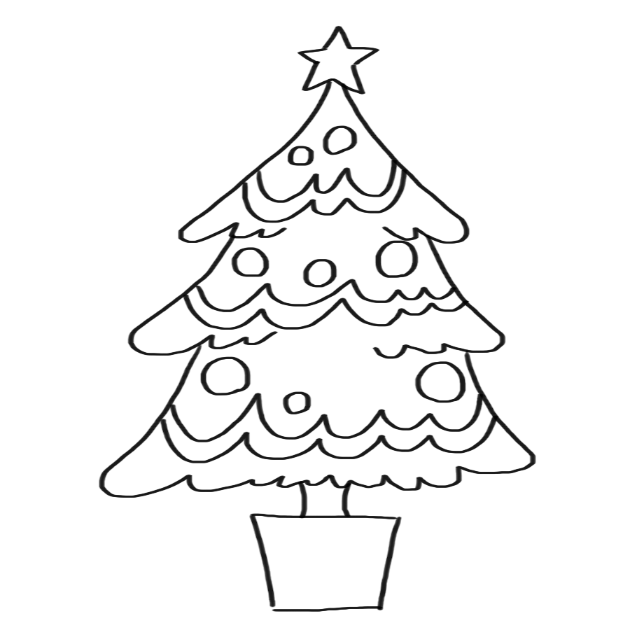 クリスマスツリーのイラスト 白黒 モノクロ版