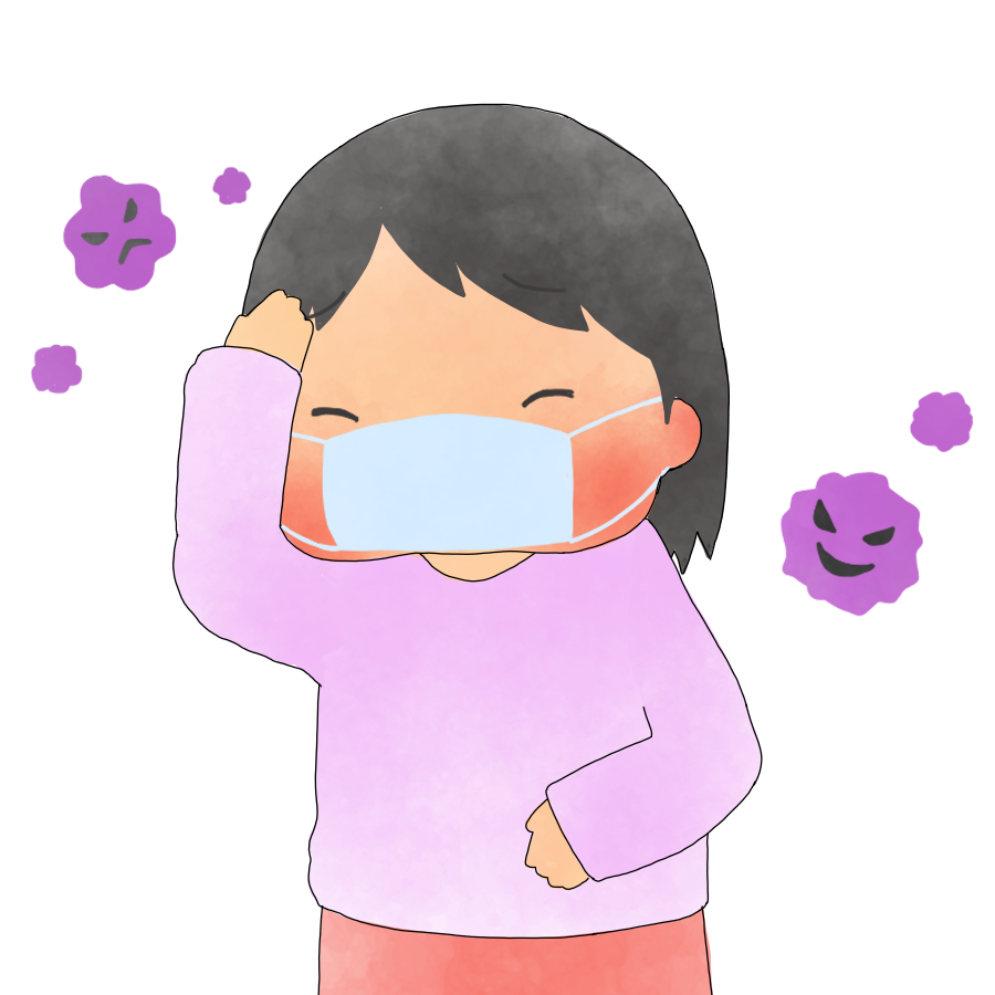 インフルエンザに感染した女の子のイラスト