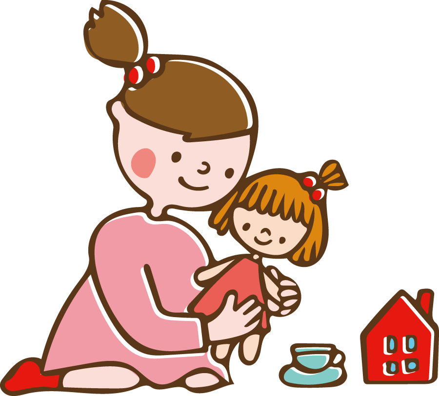 人形で遊ぶ子供のイラスト