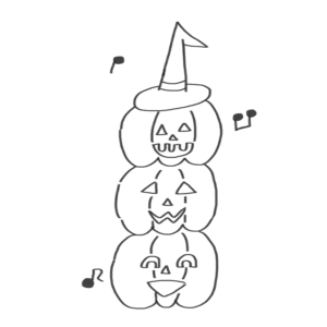 ハロウィン　かぼちゃ　お化け　イラスト　白黒　モノクロ