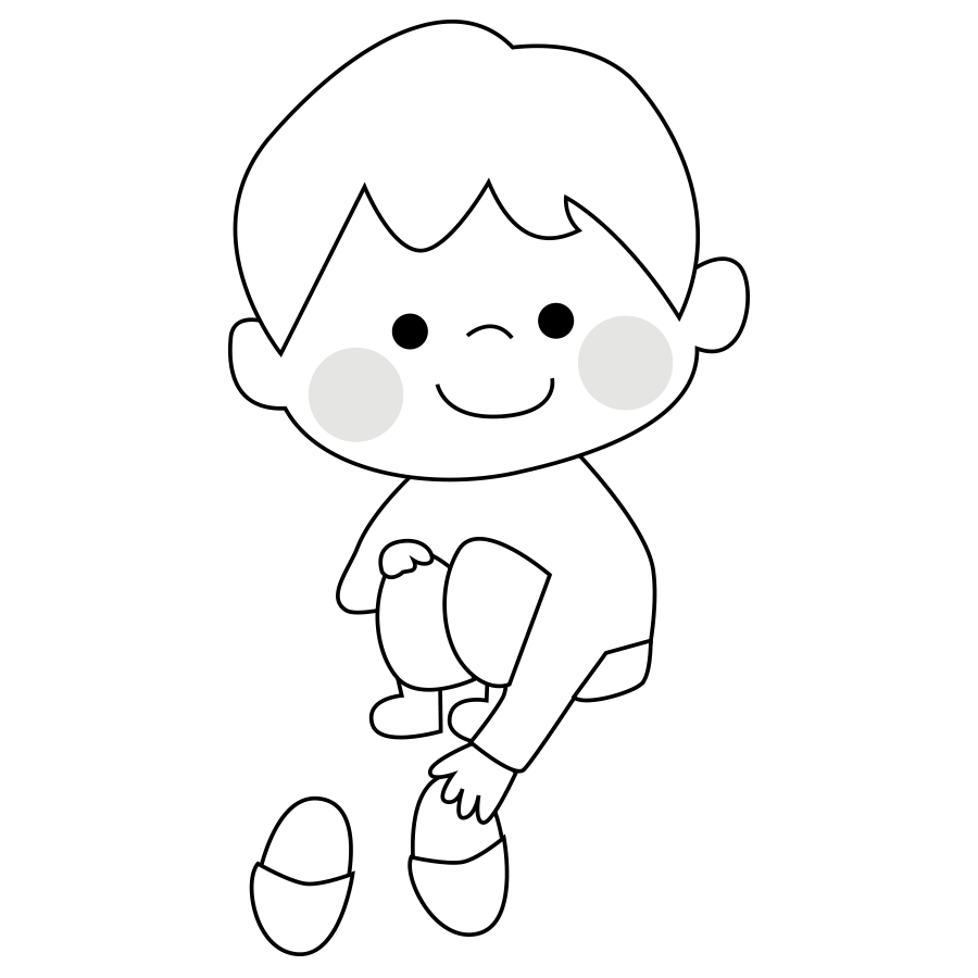 スリッパを揃える子供のイラスト モノクロ 白黒版