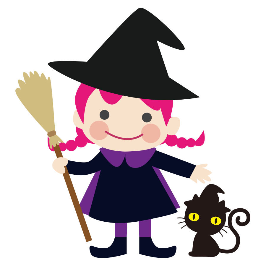 ハロウィンの魔女や黒猫のイラスト フリー 無料 商業利用可能