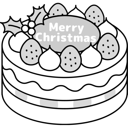 クリスマスケーキ　イラスト　白黒　モノクロ