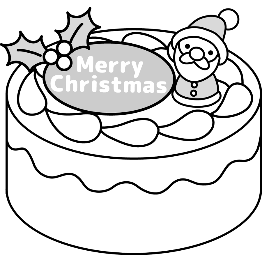 クリスマスケーキのかわいいイラスト画像素材７ 白黒 モノクロ