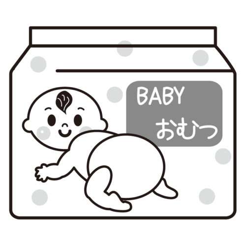 赤ちゃん　紙おむつ　イラスト　白黒　モノクロ