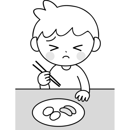 食べ物　好き嫌い　子供　イラスト　白黒　モノクロ