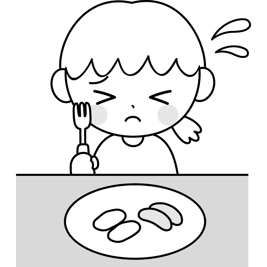 野菜嫌いな子供のかわいいイラスト画像素材 白黒 モノクロ
