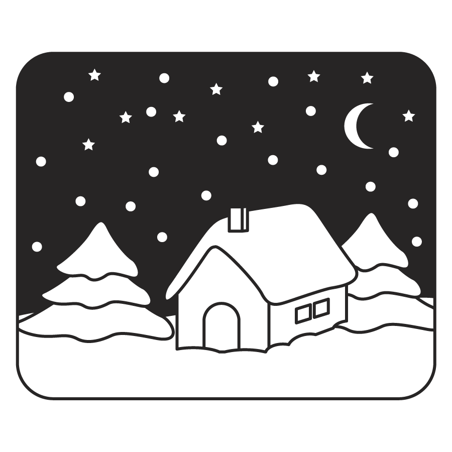 冬の家に雪が積もっているイラスト 白黒 モノクロ