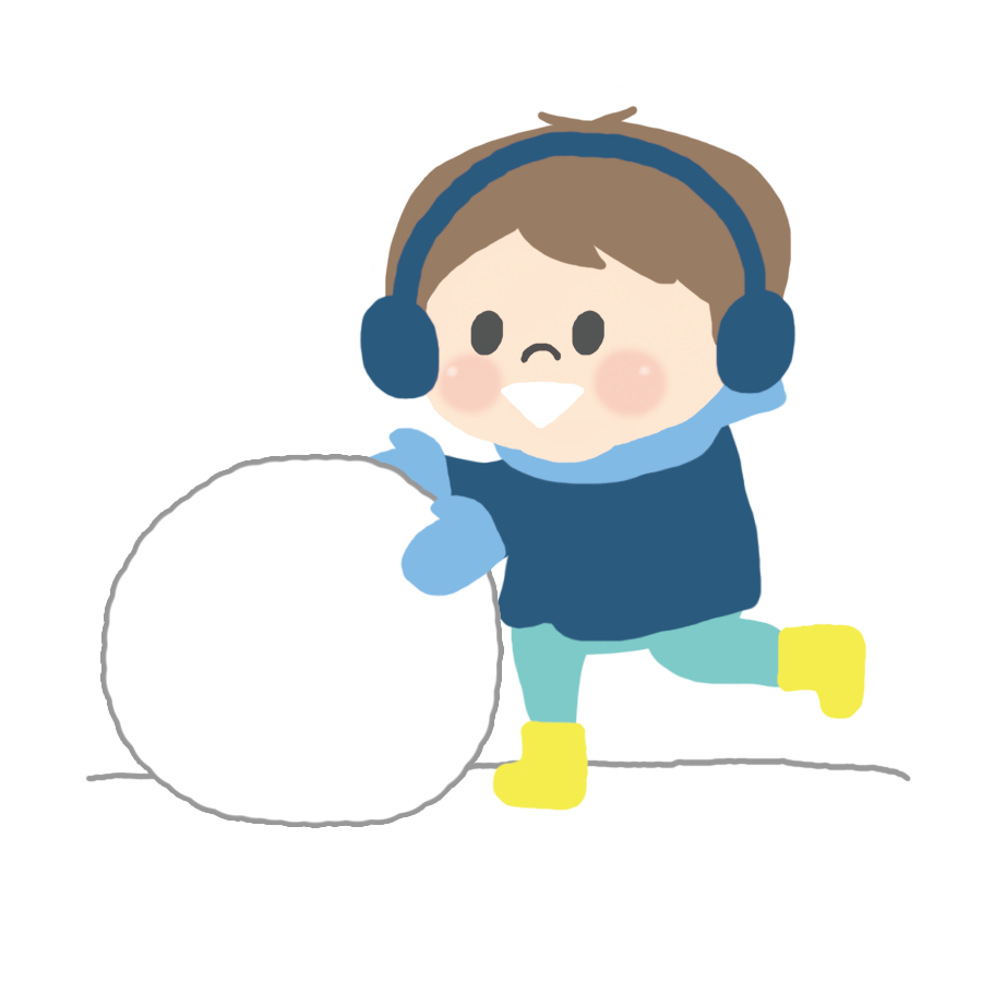 雪玉を転がす子供のかわいいイラスト画像素材 フリー 無料