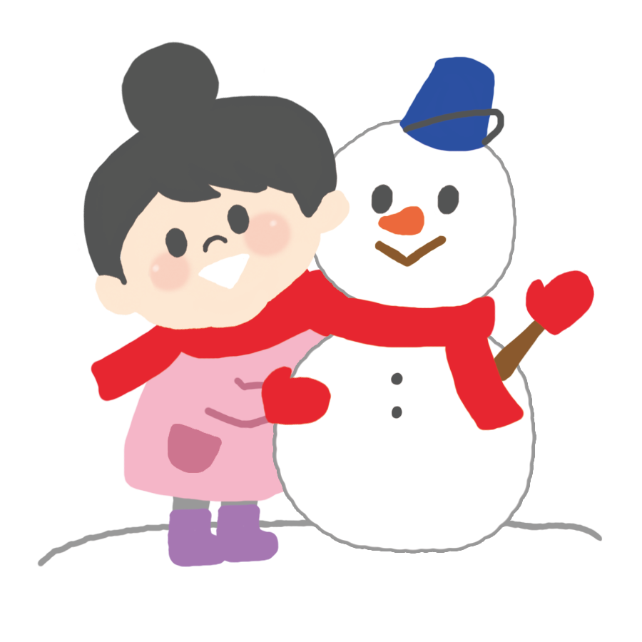 雪だるまと女の子のかわいイラスト画像素材 無料 フリー