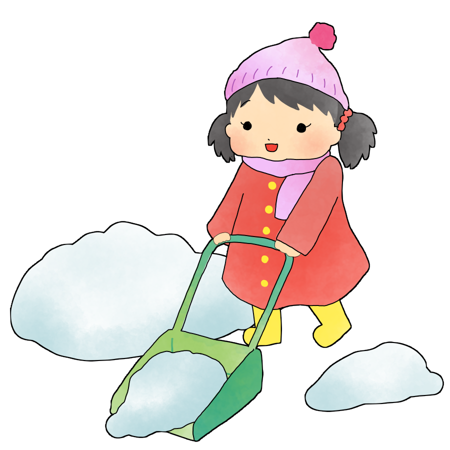 雪かきをしている子供のかわいいイラスト画像素材 フリー 無料