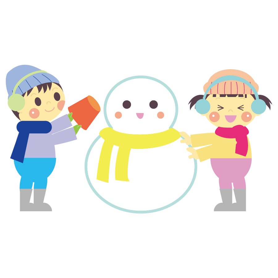雪遊びで雪だるまを作る子供のイラスト フリー 無料