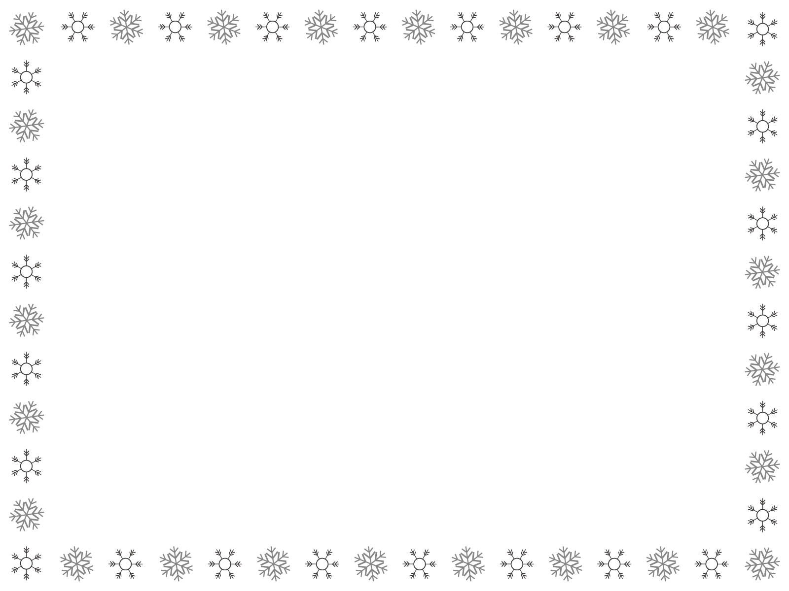 雪の結晶のフレーム枠イラスト画像素材７ 白黒 モノクロ