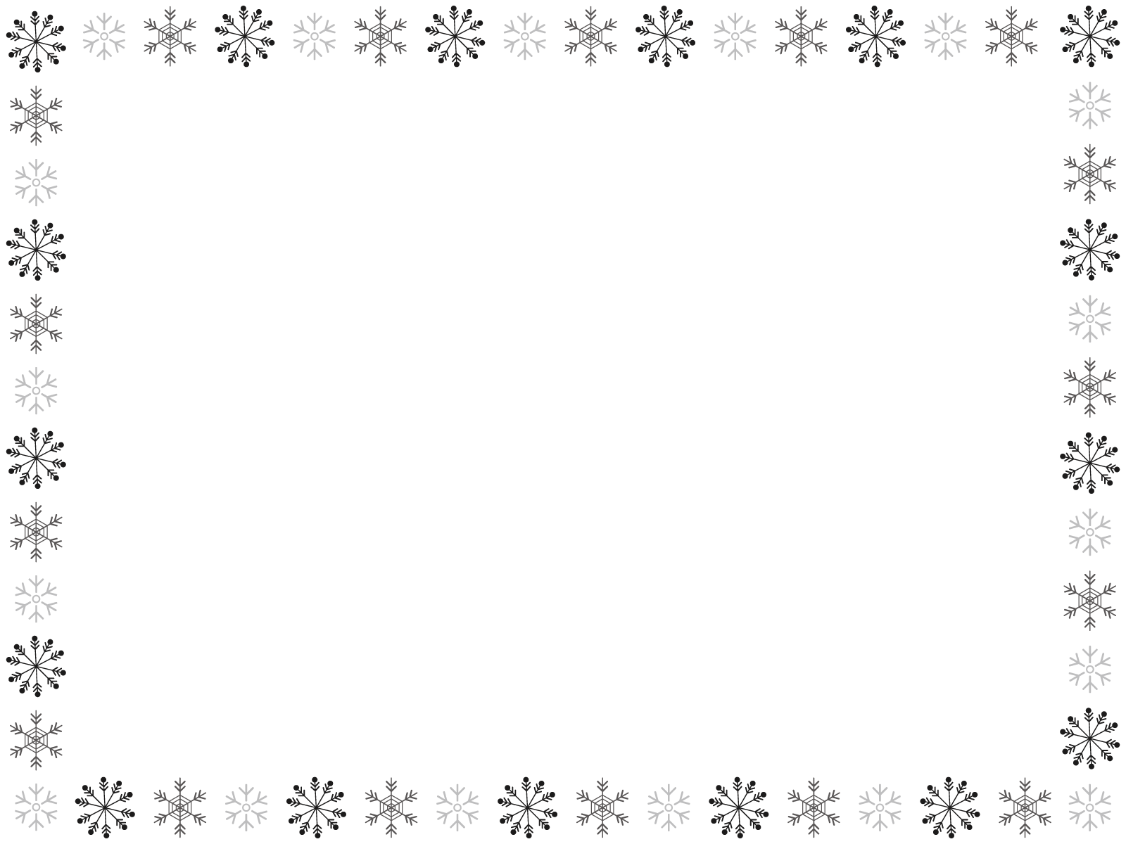 雪の結晶のフレーム枠イラスト画像素材６ 白黒 モノクロ