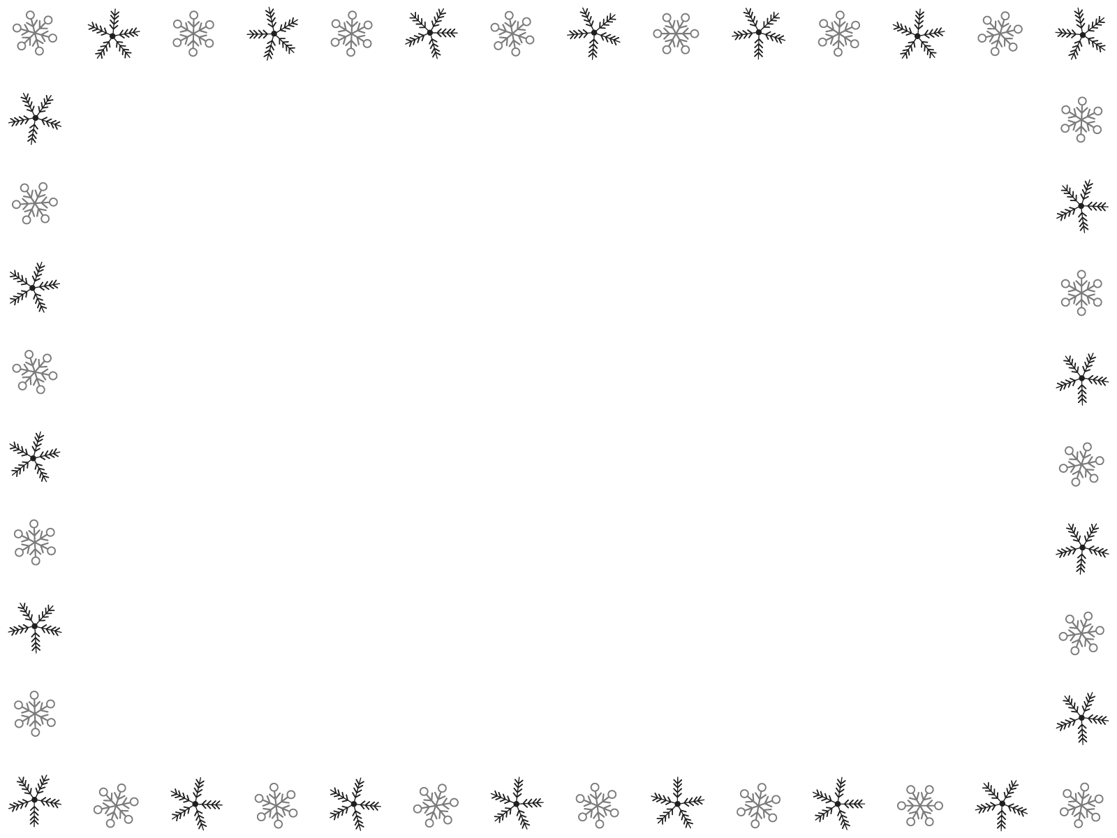 雪の結晶のフレーム枠イラスト画像素材５ 白黒 モノクロ