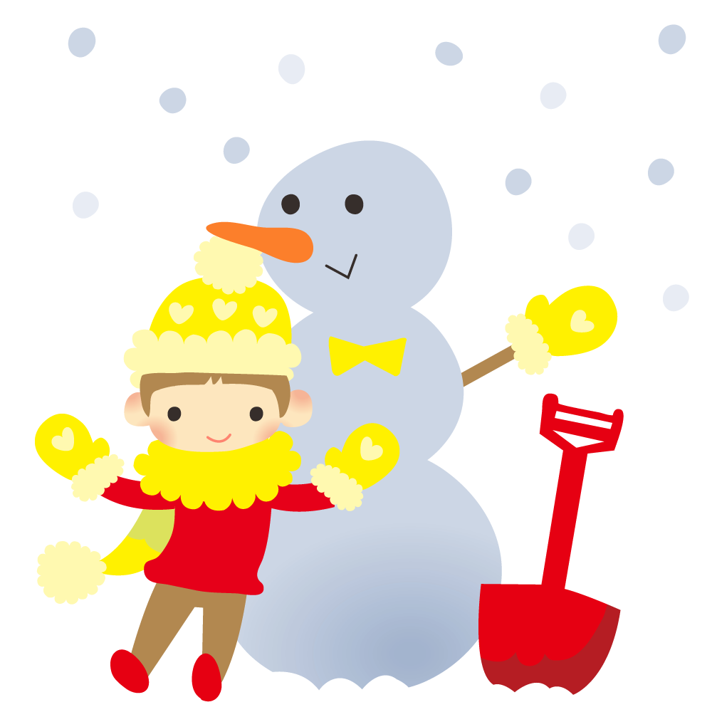 雪だるまと子供のかわいいイラスト画像素材 無料 フリー