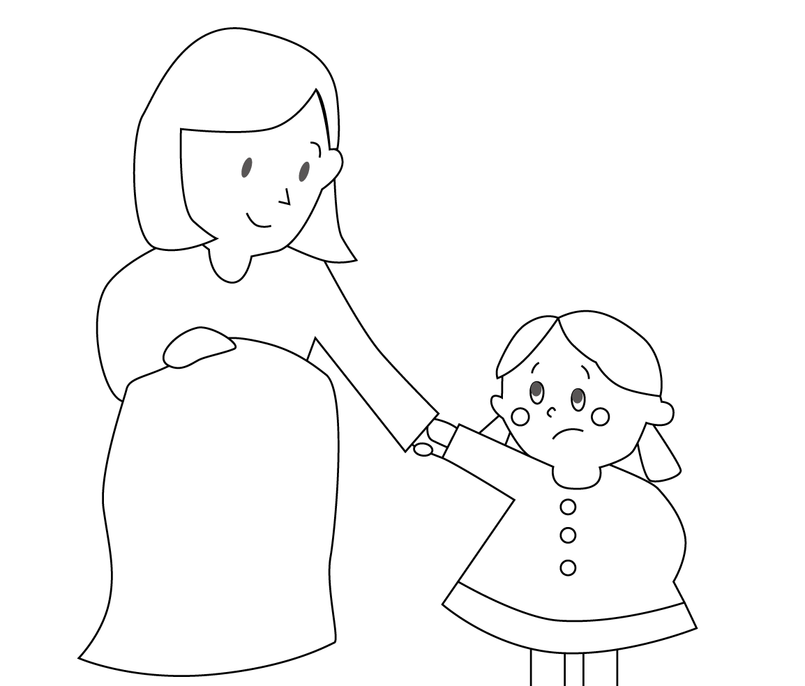 親子で手を繋ぐかわいいイラスト画像素材 白黒 モノクロ