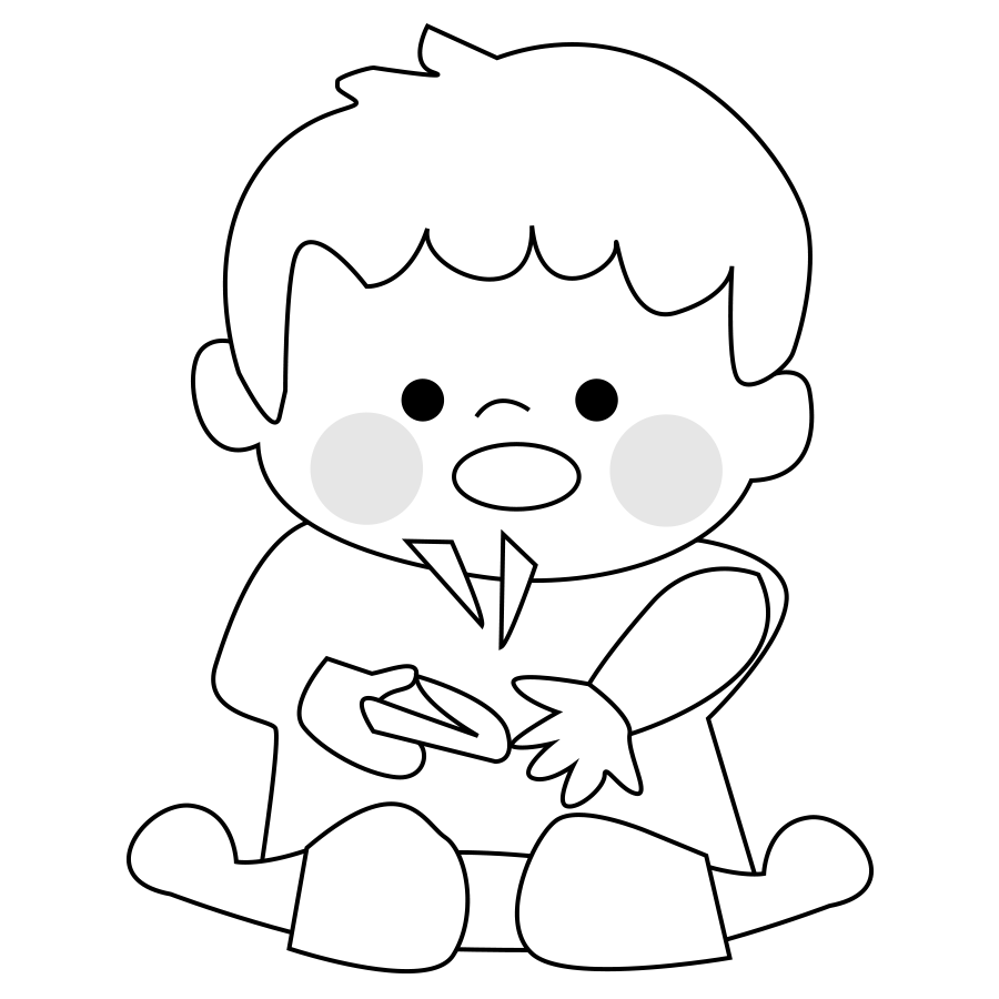 爪切りをする子供のかわいいイラスト画像素材 白黒 モノクロ