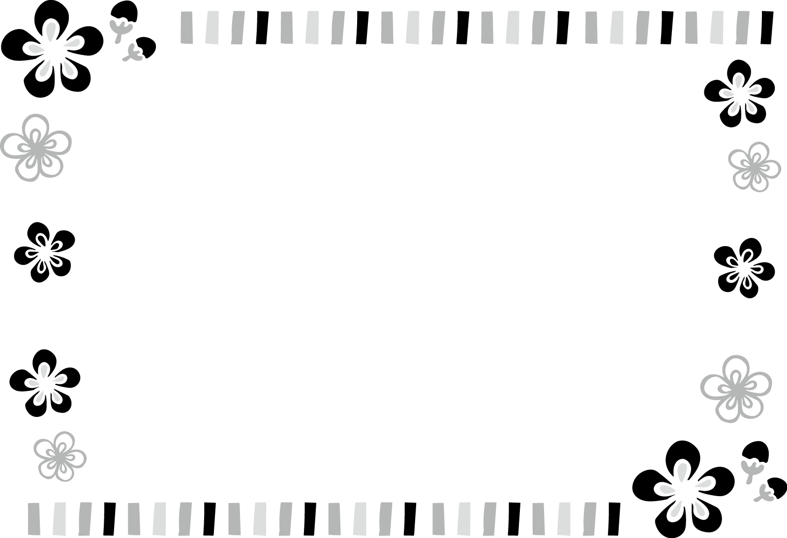 梅のフレーム枠背景イラスト画像素材 白黒 モノクロ