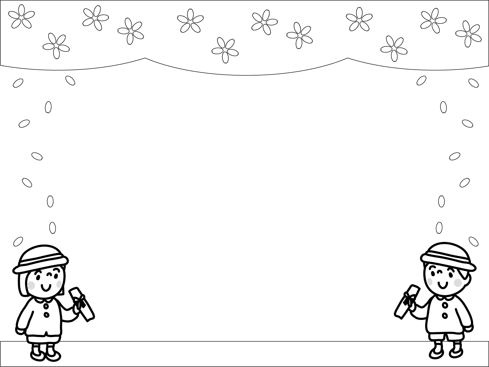 1000以上 幼稚園 イラスト 枠 白黒 無料の花の画像