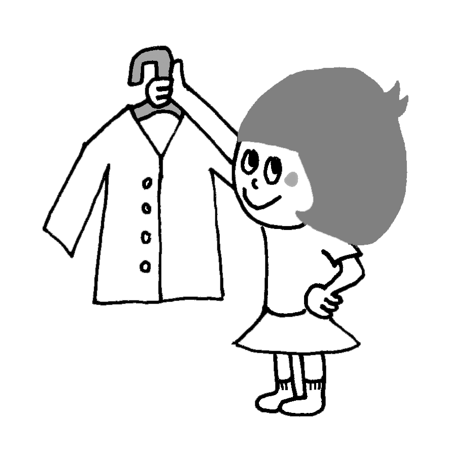 幼稚園で着替えができた子供のかわいいイラスト画像素材 白黒 モノクロ