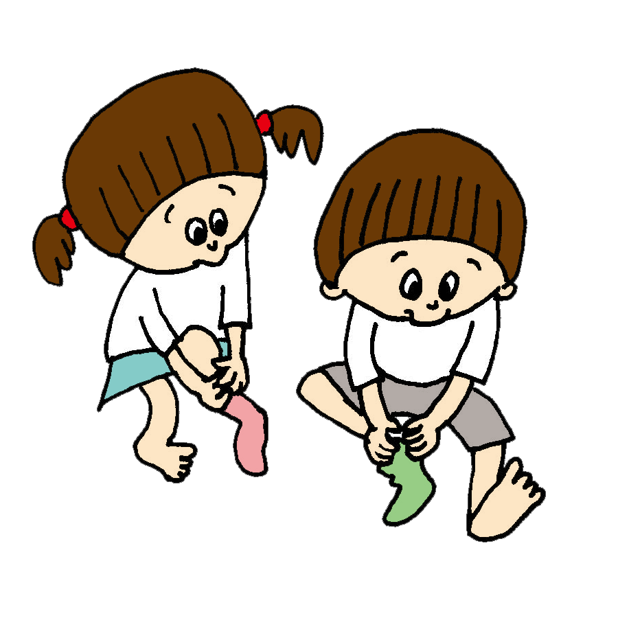 靴下を履く練習をしている子供のかわいいイラスト画像素材 無料 フリー