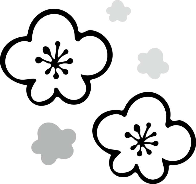 梅の花のかわいいイラスト画像素材（白黒 モノクロ）