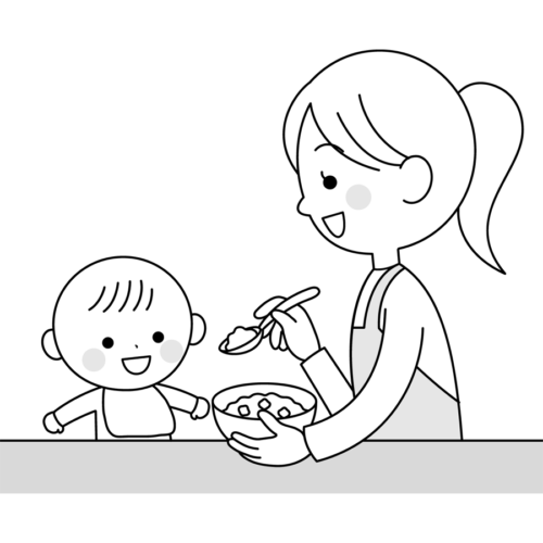 離乳食　赤ちゃん　かわいい　イラスト　フリー　無料　白黒　モノクロ