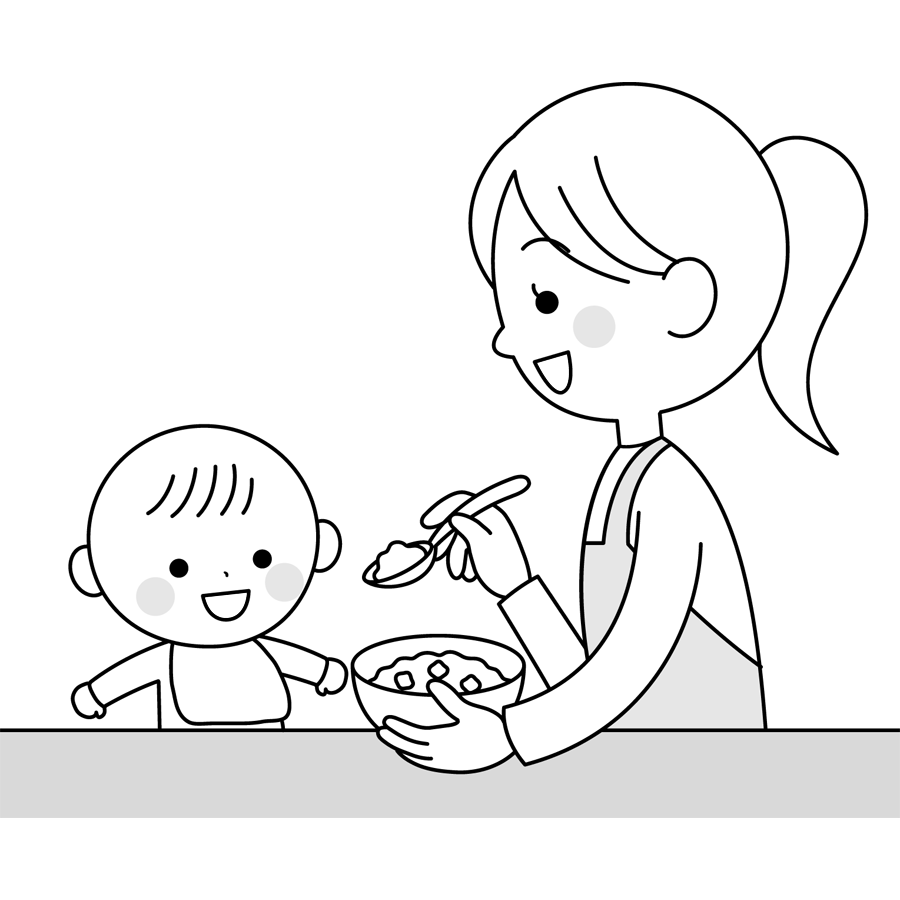 離乳食を食べさせてもらっている赤ちゃんのかわいいイラスト画像素材 無料 フリー