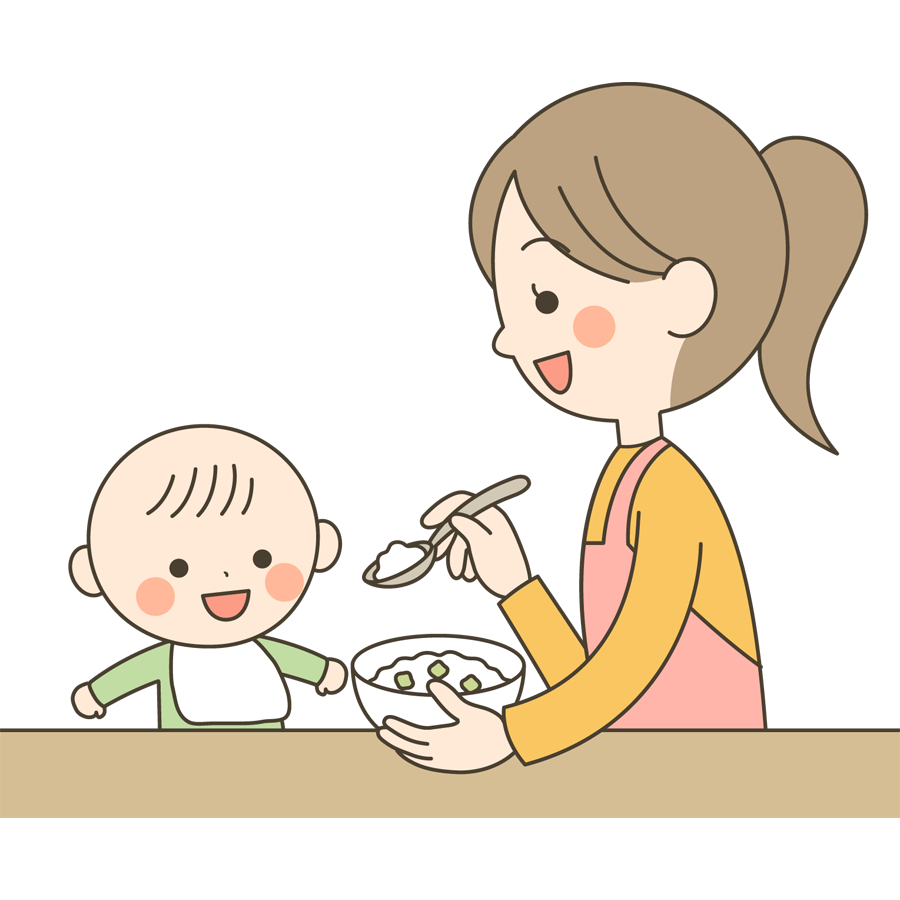 離乳食を食べさせてもらっている赤ちゃんのかわいいイラスト画像素材 無料 フリー