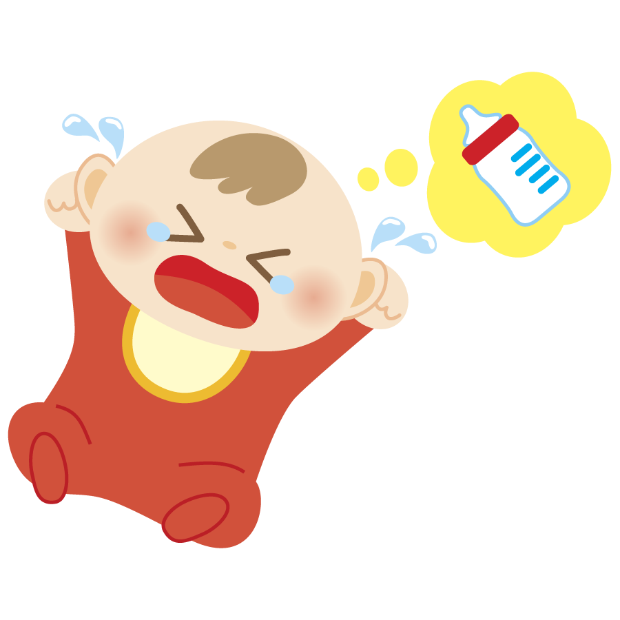 ミルクが欲しくて泣いている赤ちゃんのかわいいイラスト画像素材（無料 フリー）