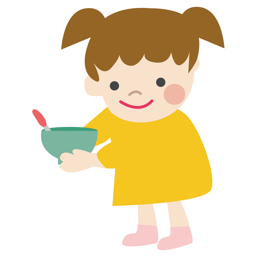 給食の食器を片付けている女の子のかわいいイラスト画像素材 無料 フリー