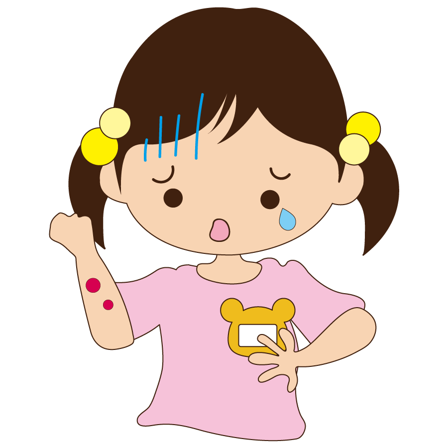 水いぼができてかゆそうな顔をしている子供のかわいいイラスト画像素材